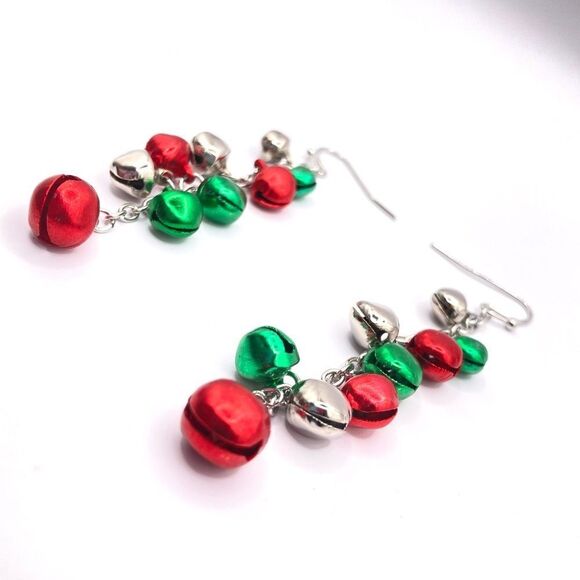 Christmas Jingle Bells Dangle Earrings - Picture 2 of 3